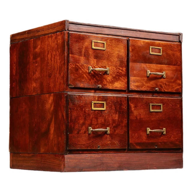 Antique Oak Filing Cabinet With Internal Pusher Rod System For Sale
