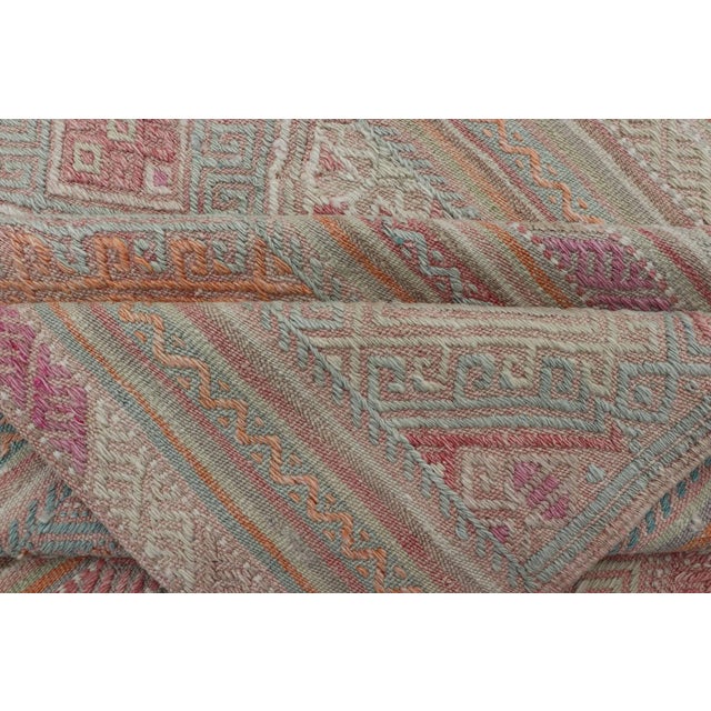 Colorful Vintage Embroidered Kilim With Stripes and Alternating Geometric Motifs 6'9 X 9'3 For Sale - Image 13 of 13