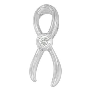 .925 Sterling Silver 1/10 cttw Diamond Ribbon Pendant Necklace (H-I, I1-I2) For Sale
