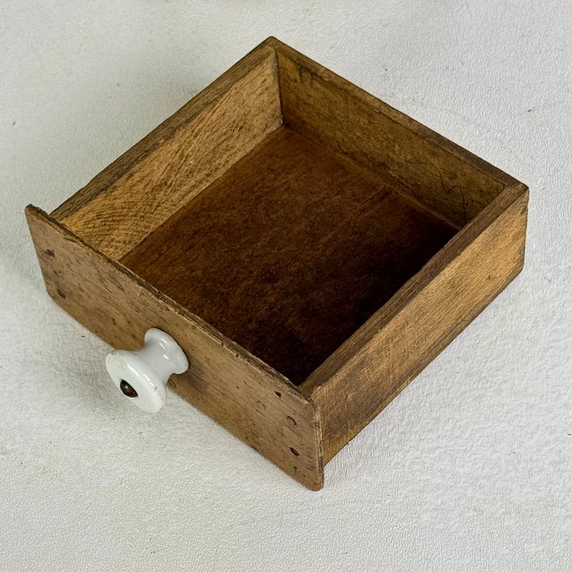 Early 20th Century Small 3 Drawer Wood Chest With Ceramic Knobs, Hand Crafted & Constructed For Sale - Image 9 of 13