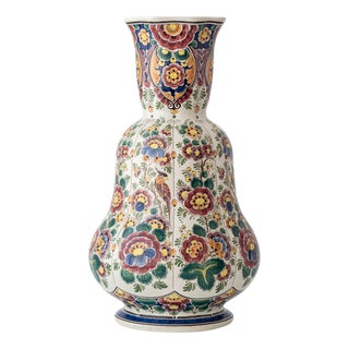 Vintage Hand-Painted Polychrome Delft Double Gourd Vase from Velsen, 1950s-1960s For Sale