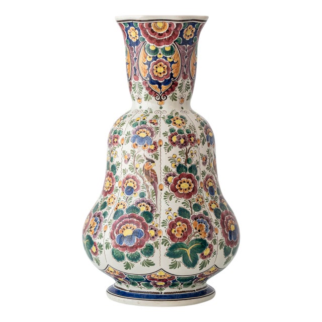 Vintage Hand-Painted Polychrome Delft Double Gourd Vase from Velsen, 1950s-1960s For Sale