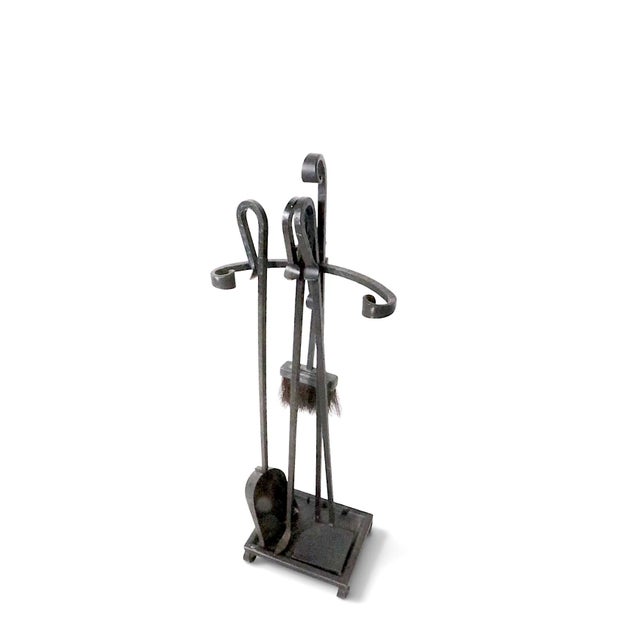 Vintage Five Piece Wrought Iron Fireplace Tool Set For Sale - Image 4 of 10
