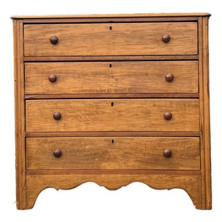 Antique Pine Four-Drawer Chest With Scalloped Base For Sale