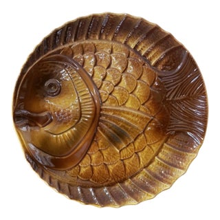 Vintage Sarrequemines Ceramic Plate, French Atelier D'Art, Fish Motif #4 For Sale