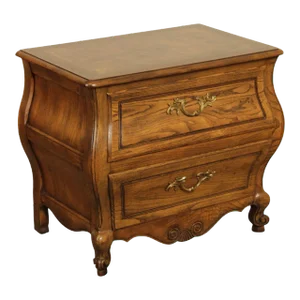 Baker French Louis XV Style Oak and Burlwood Bombe Chest Nightstand