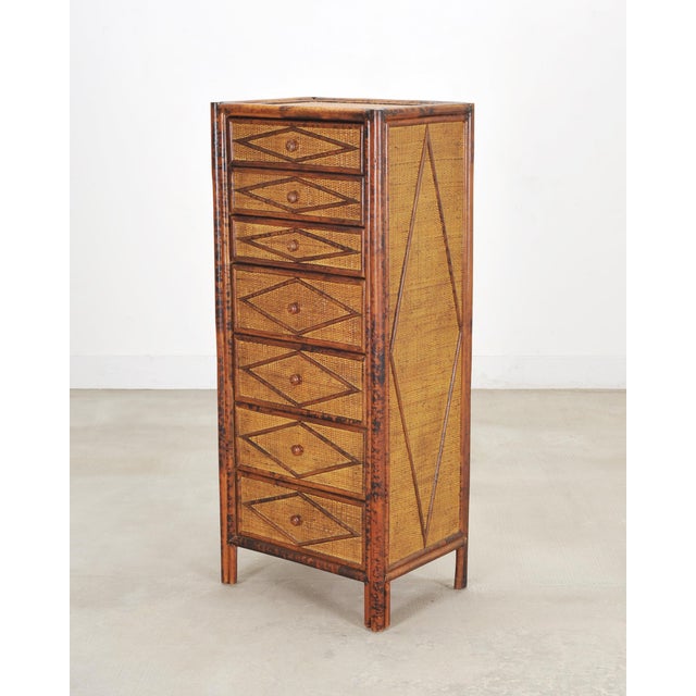 English Carrie Bradshaw's English Aesthetic Bamboo Rattan Chest Dresser For Sale - Image 3 of 18