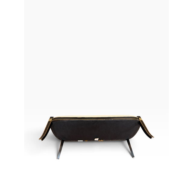 Black Maitland-Smith Neoclassical Black Lacquer & Gilt Upholstered Settee For Sale - Image 8 of 18