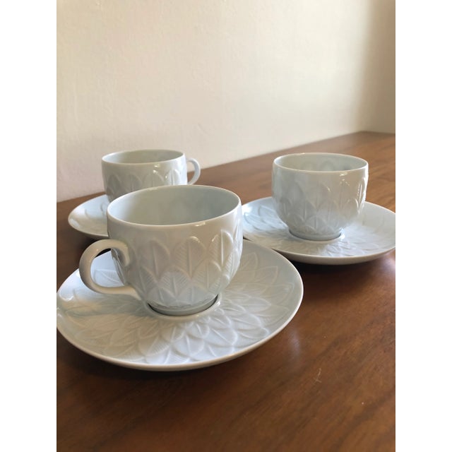 J.L. Cocquet Limoge Porcelain Tea Cups With Saucers - Service for 3 For Sale In Los Angeles - Image 6 of 8
