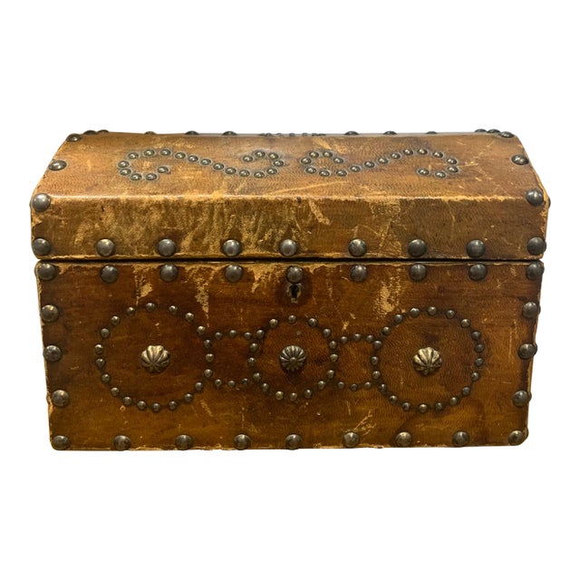 Antique Studded Leather Dome-Top Chest For Sale