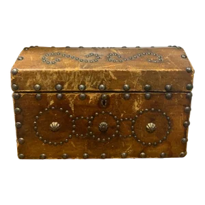 Antique Studded Leather Dome-Top Chest