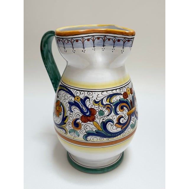 Navy Blue Large Italian Hand Painted Ricco Deruta Pottery Water Pitcher For Sale - Image 8 of 11