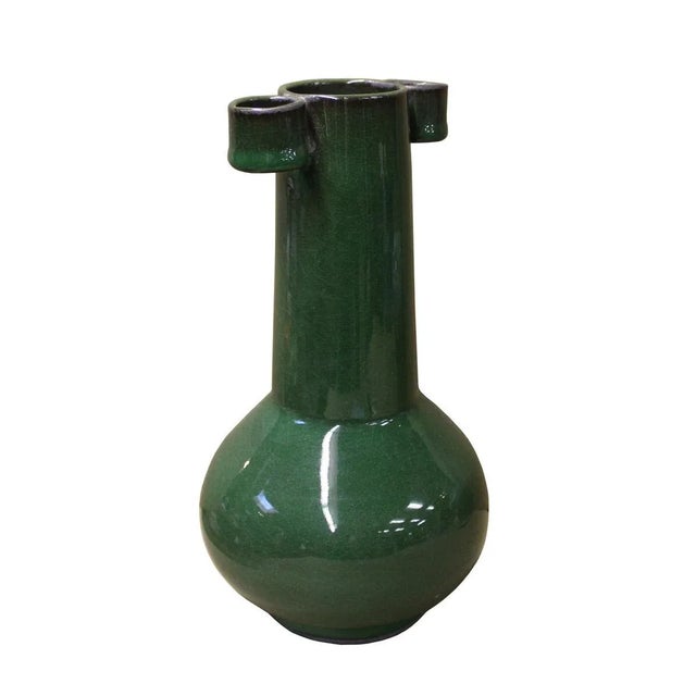 This is a handmade Chinese accent decorative vase made of celadon ceramic. Celadon is one of the famous Chinese pottery -...