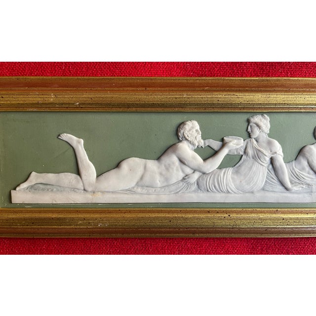 Wedgwood Antique Early 19th Century Wedgwood Sage Green Jasperware Framed Wall Plaque - "Roman Banquet" Circa 1800 For Sale - Image 4 of 9