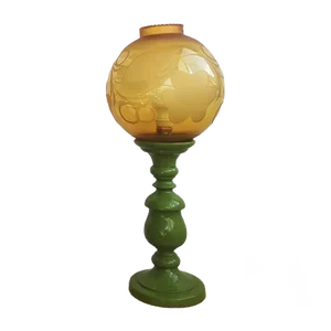 Large Mid-Century Italian Yellow & Green Wood and Glass Table Lamp