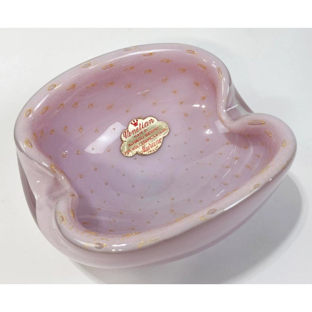 Pink Vintage Venetian Murano Dish Pink W/ Gold Flecks For Sale - Image 8 of 8