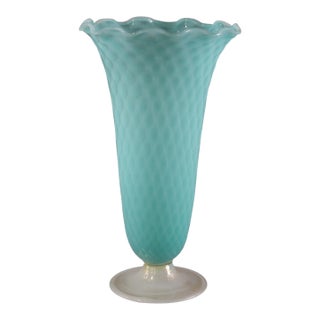 Vintage Alfredo Barbini Murano Turquoise Italian Art Glass Vase For Sale