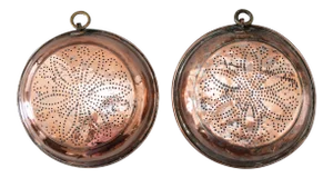 Large Antique English Copper Colanders / Sieves - a Pair