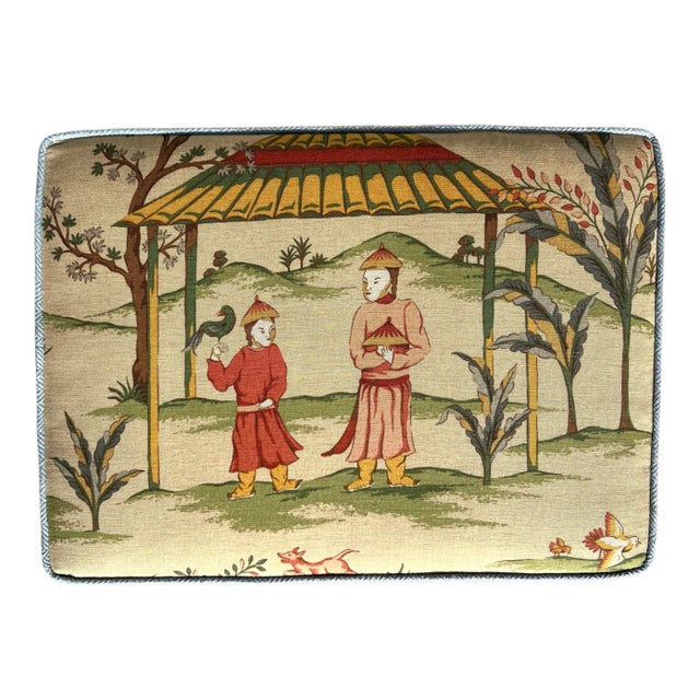 Blue Chinese Chippendale Style Bench in Thibaut For Sale - Image 8 of 10
