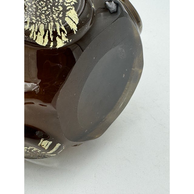 Glass Mid Century Murano Amber Art Glass Aventurine Gold Flecks Vase Basket Handled For Sale - Image 7 of 11