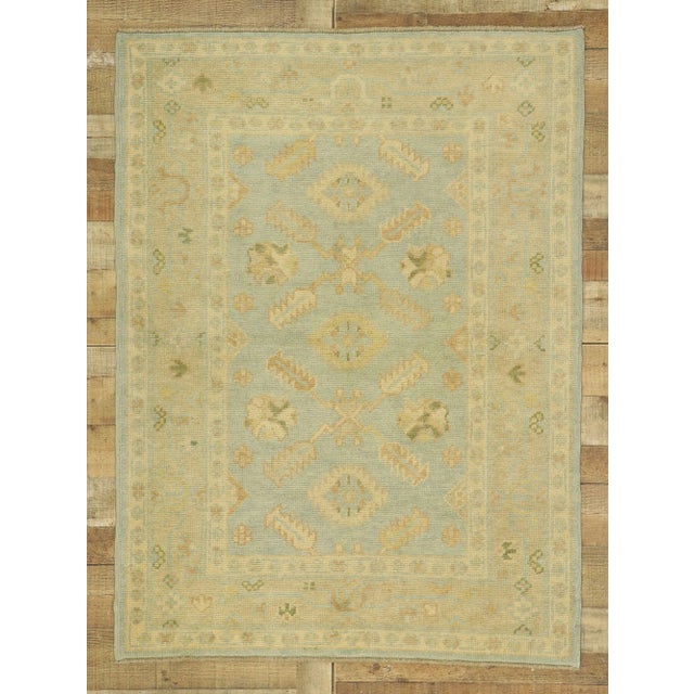 Tan Soft Earth-Tone Turkish Oushak Rug - 04'00 X 05'05 For Sale - Image 8 of 9