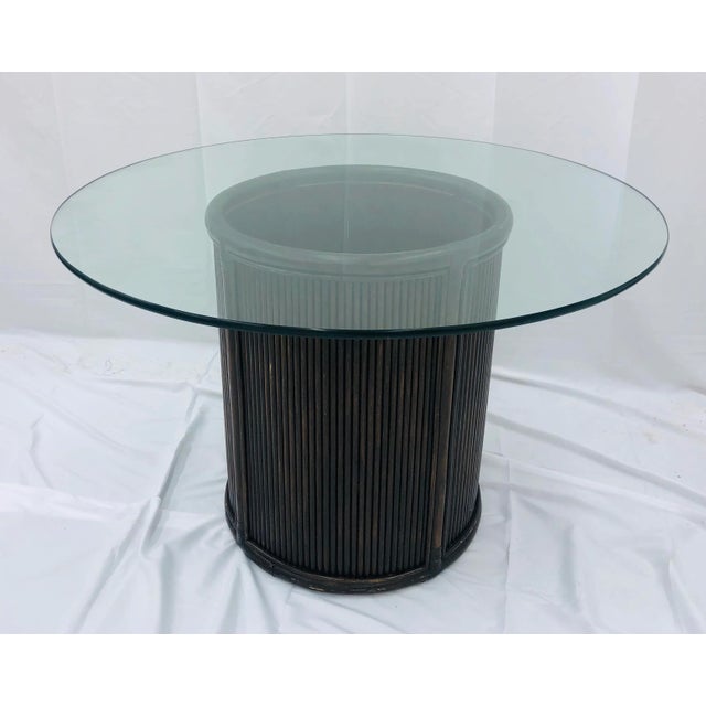 Vintage Glass & Pencil Reed Rattan Base Table For Sale - Image 11 of 11