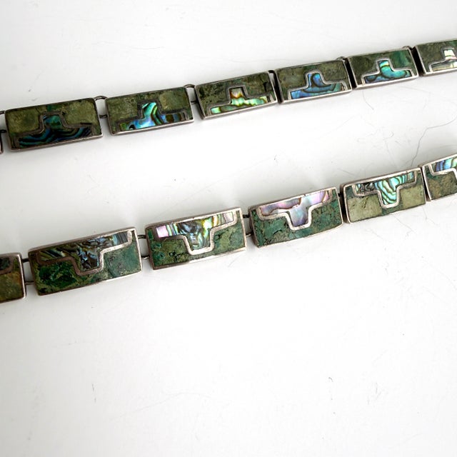 Mexican Sterling Silver, Turquoise and Abalone Necklace and Bracelet Set For Sale In Buffalo - Image 6 of 8