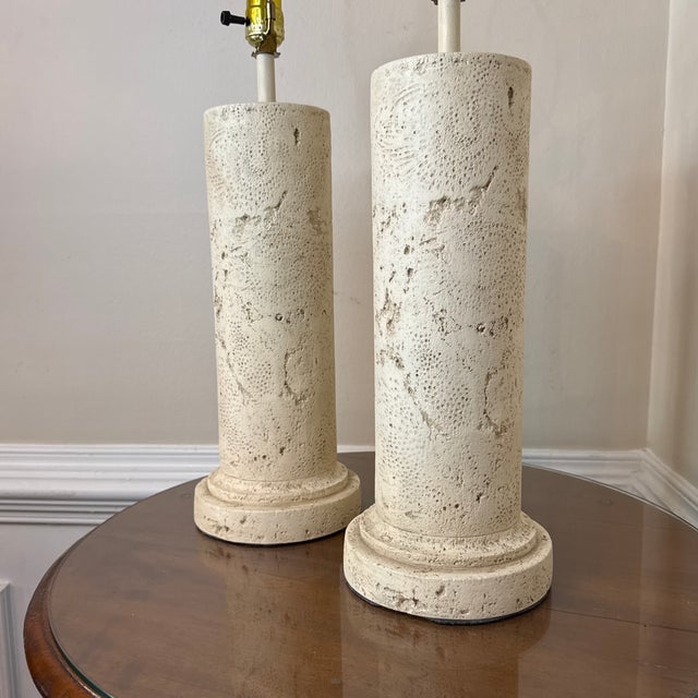 Metal Vintage Costal Faux Coral Stone Table Lamps - A Pair For Sale - Image 7 of 9