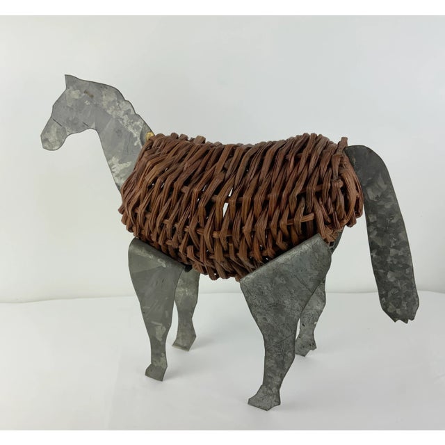 Vintage Metal & Wicker Horse For Sale - Image 9 of 12