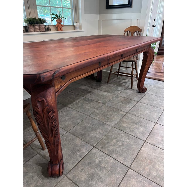2000 - 2009 Hand-Carved Solid Mesquite Wood Dining Table For Sale - Image 5 of 10