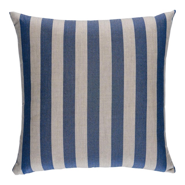 Schumacher Hanson I/O Stripe 18" Pillow In Navy For Sale