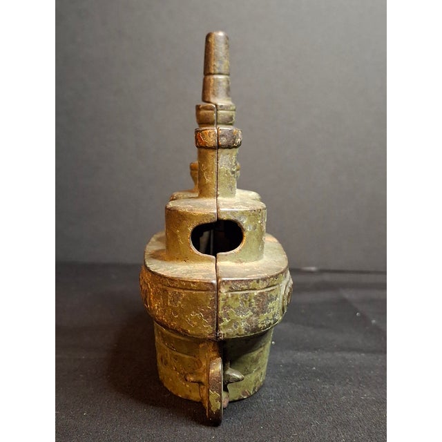 Army Green Antique Cast Iron Battleship Oregon Still Penny Bank J&e Stevens Green Paint 1898 For Sale - Image 8 of 14