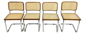 Set of 4 Mid-Century Modern Cesca Style Chrome and Cane Dining Chairs, 1980s