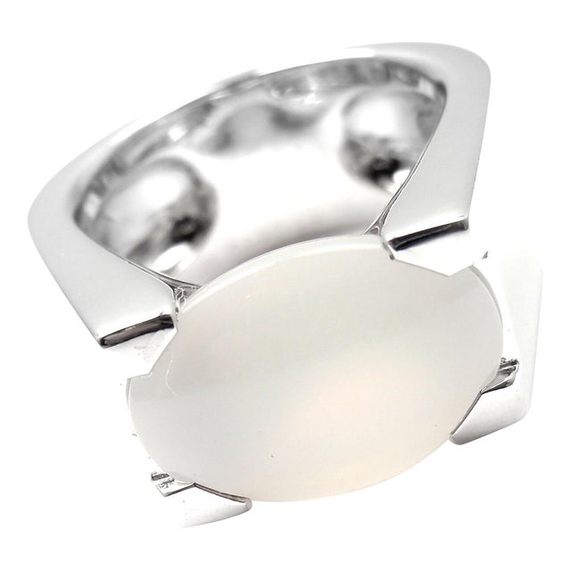 Cartier 18k White Gold Moonstone Large Ring Size 50 US 5 1/4 For Sale