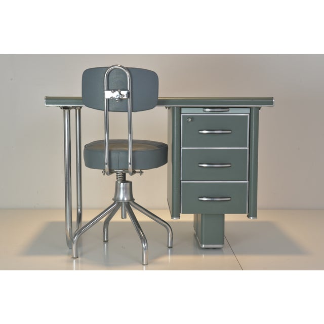 Mid-Century Modern Steeltube Desk with Desk Chair from Nori, France, 1958, Set of 2 For Sale - Image 3 of 18