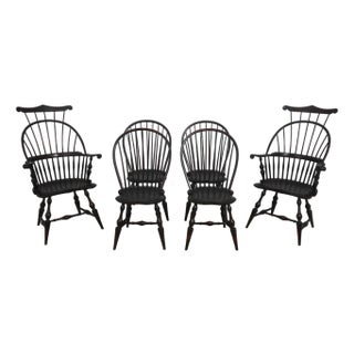 Set of 6 Dr Dimes Ebonized Windsor Dining Room Chairs For Sale