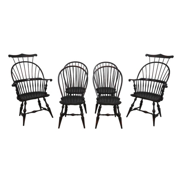 Set of 6 Dr Dimes Ebonized Windsor Dining Room Chairs For Sale