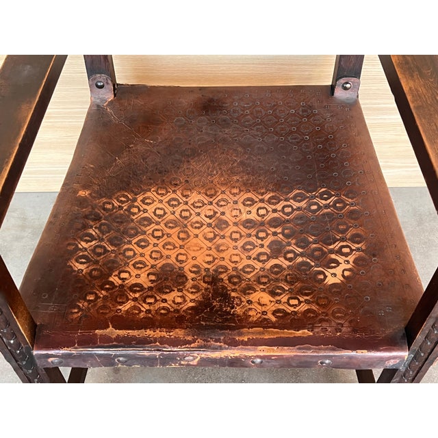 19th Spanish Carved Walnut Armchair with New Black Leather and Solomonic Columns For Sale - Image 12 of 18