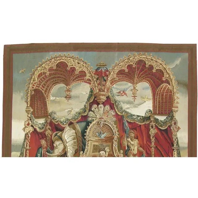 Tan Vintage Woven Throne Scene Tapestry For Sale - Image 8 of 9