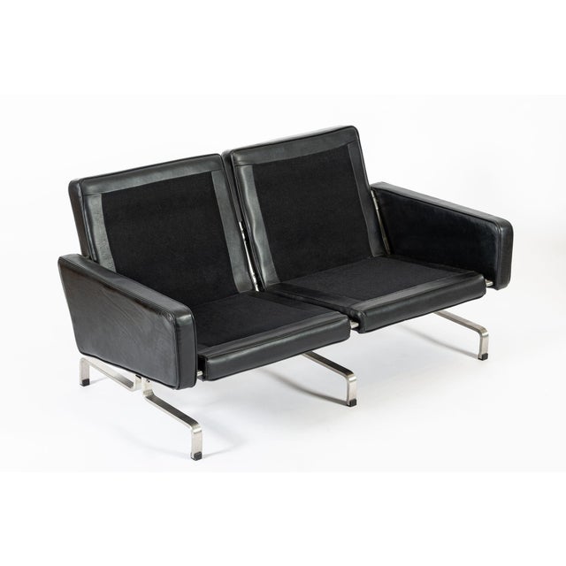 Vintage Postmodern Black Leather & Brushed Steel Loveseat Sofa, 1980s For Sale - Image 10 of 11
