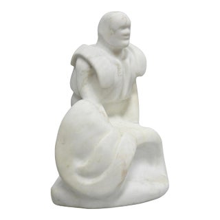Vintage Seymour Shuren Modern White Carved Marble Male Soldier Figure Sculpture For Sale