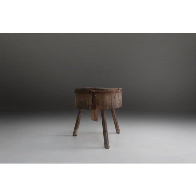 Brown Large Rustic French Chopping Block Table, France, 1920s For Sale - Image 8 of 12