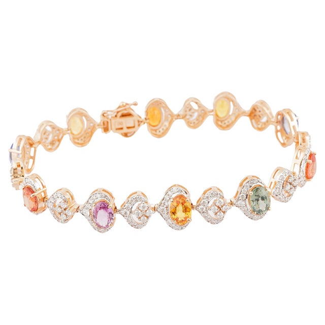 Natural diamond 2.41cts & multi sapphire 8.56cts bracelet in 18k gold For Sale - Image 15 of 18