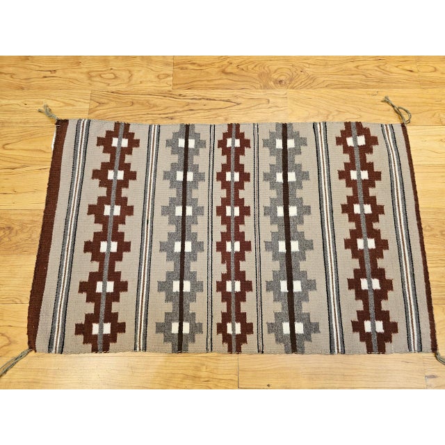 American Vintage Native American Indian Navajo Rug, Geometric Banded Pattern, Wool & Cotton, 2x3 For Sale - Image 3 of 14