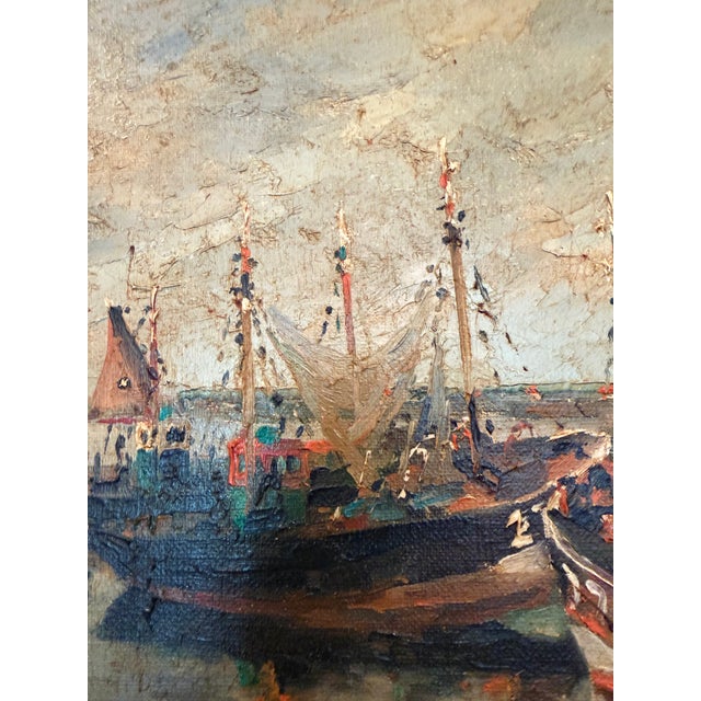 "Fishing Boats" Oil on Canvas, 20th Century For Sale - Image 4 of 12