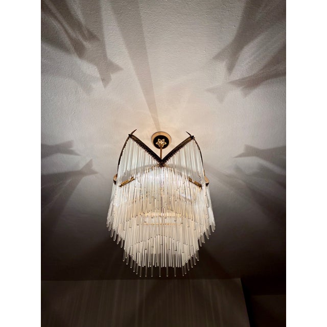 1960s Vintage Tiered Glass Rod Chandelier – Dramatic Shadow Light For Sale - Image 5 of 17