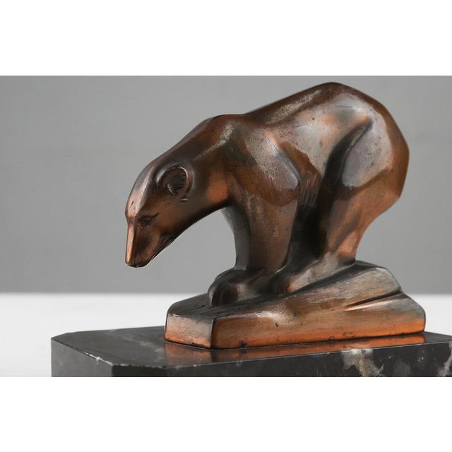1930s Art Deco Metal Polar Bear on Black Marble Base, France, 1930s For Sale - Image 5 of 10