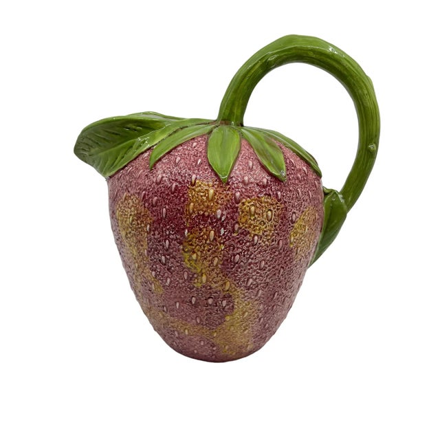 Mid century Bossano strawberry pitcher made in Italy . The pitcher is textured and made beautifully. Hand painted....