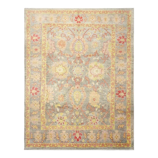 Persian Oushak Wool 8x11 Grey, Red, & Yellow Handmade Area Rug #1143973 For Sale