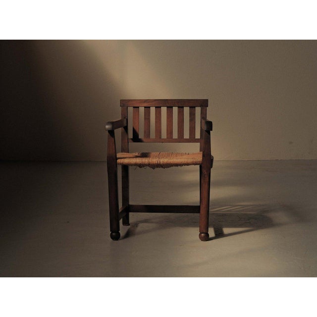 Brown Brutalist Oak and Straw Armchair, France, 1950 For Sale - Image 8 of 18